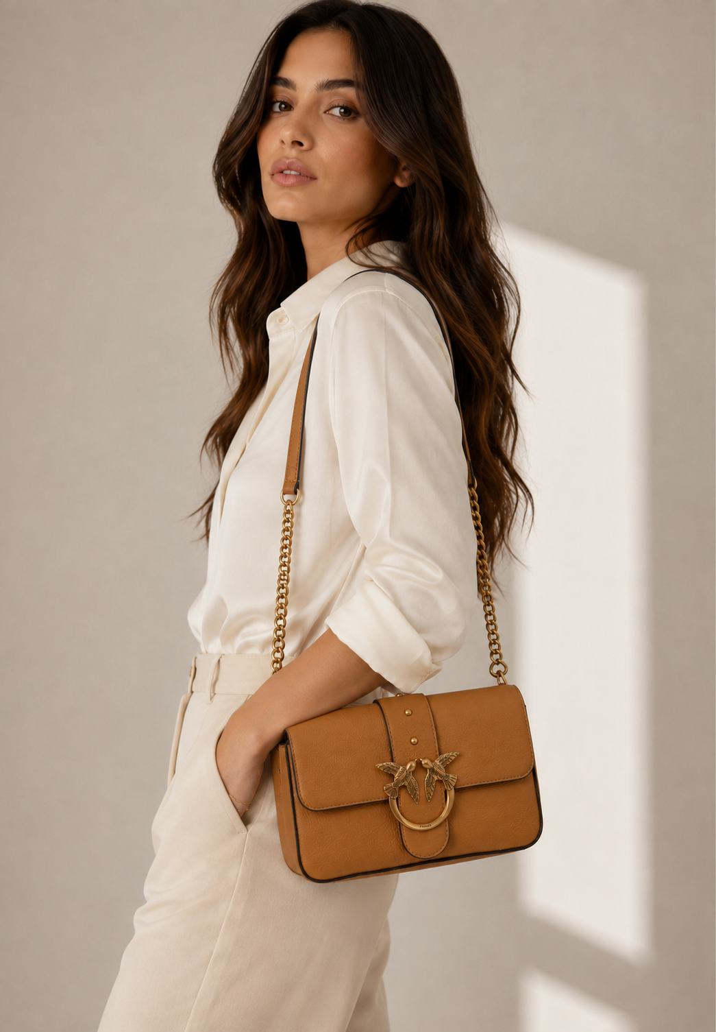 Cartera Pinko Love One Mini Cuero Mostaza Pinko