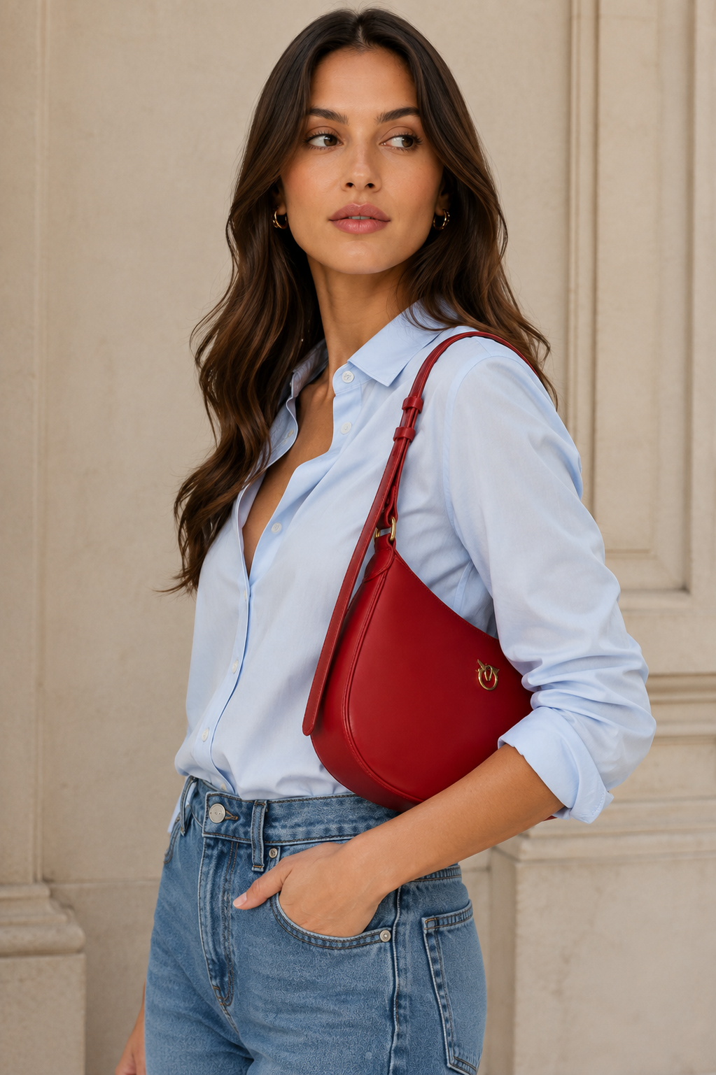 Cartera Pinko Media Luna cuero Rojo Pinko