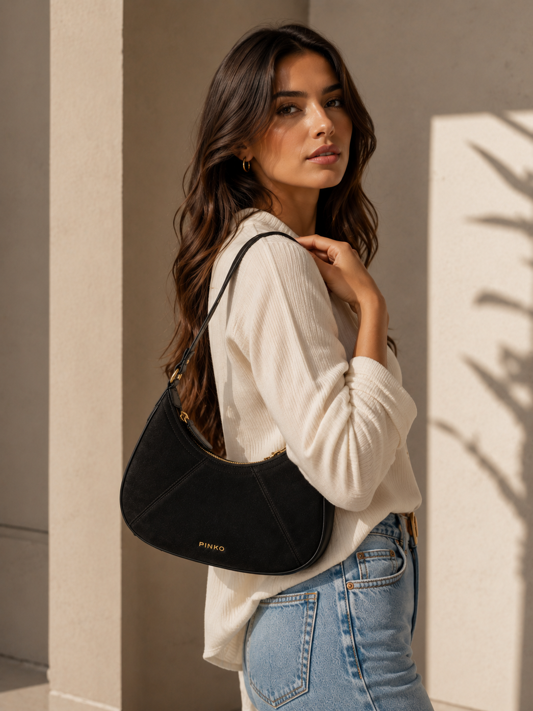 Cartera Pinko shoulderbag suede gamuza Mediana negra Pinko