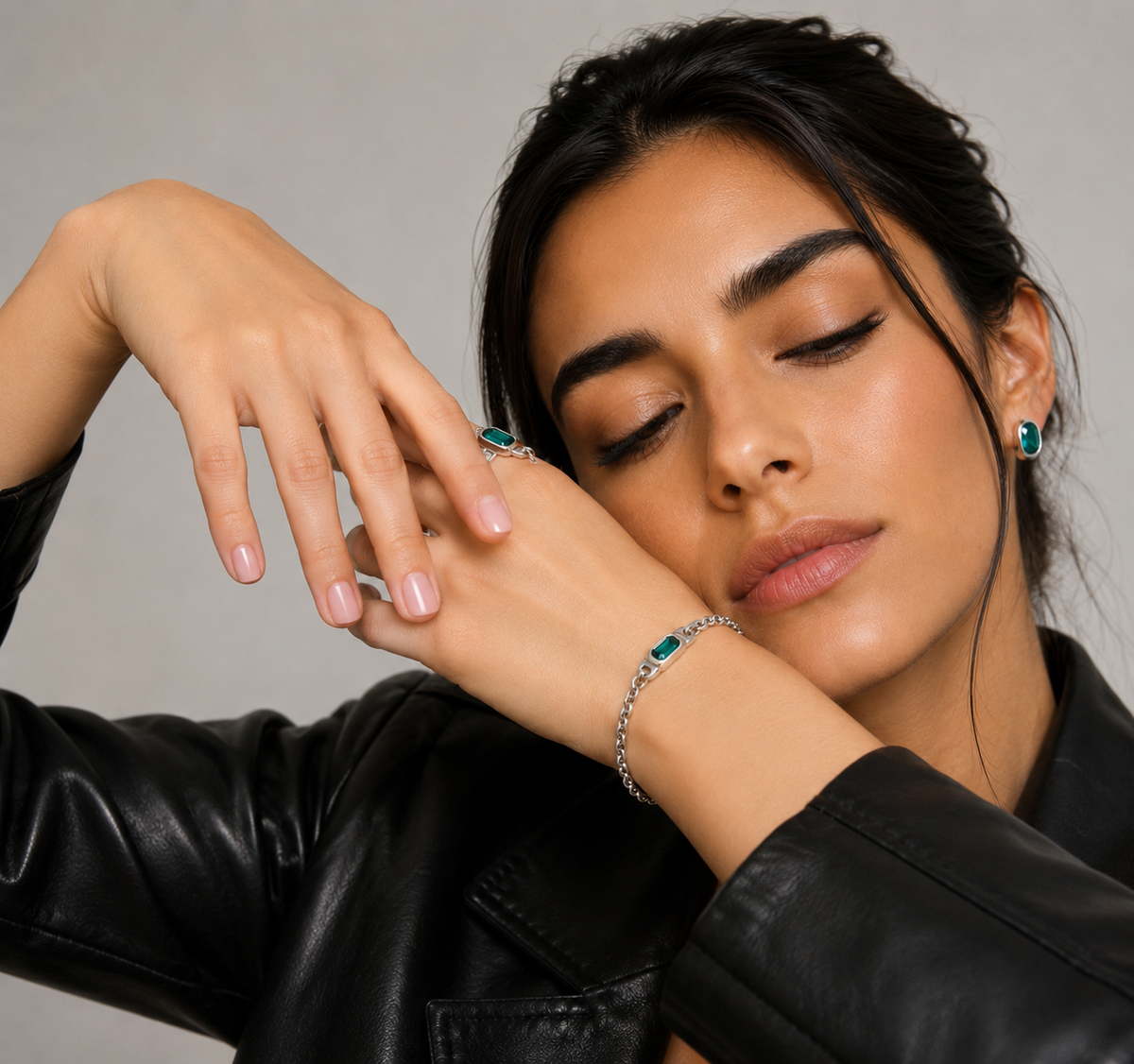 Pulsera Uno de 50 de plata con piedra verde UNOde50