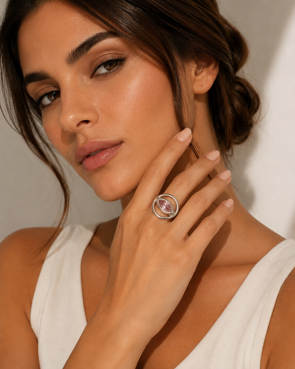 Anillo Uno de 50 Piedra rosa amatista Ojo de la protección UNOde50
