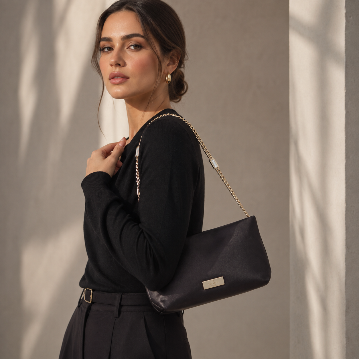 Cartera Kate Spade Anya Shoulder Bag Satinada Negro Kate Spade