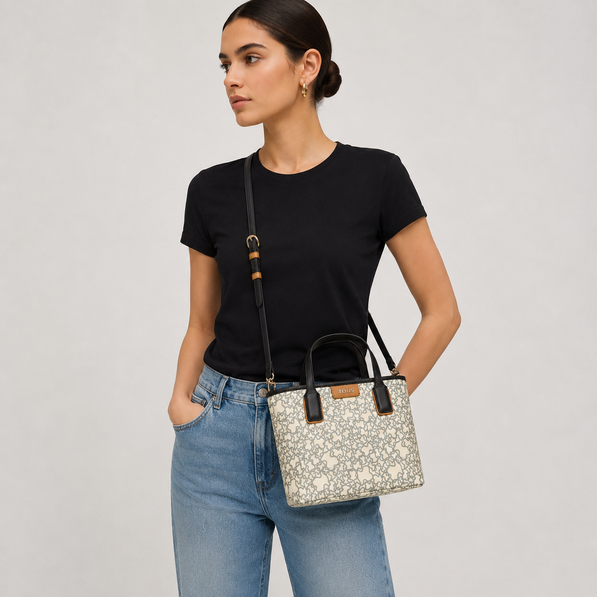 Mini Tote Tous Small Vainilla con Negro Kaos Tous