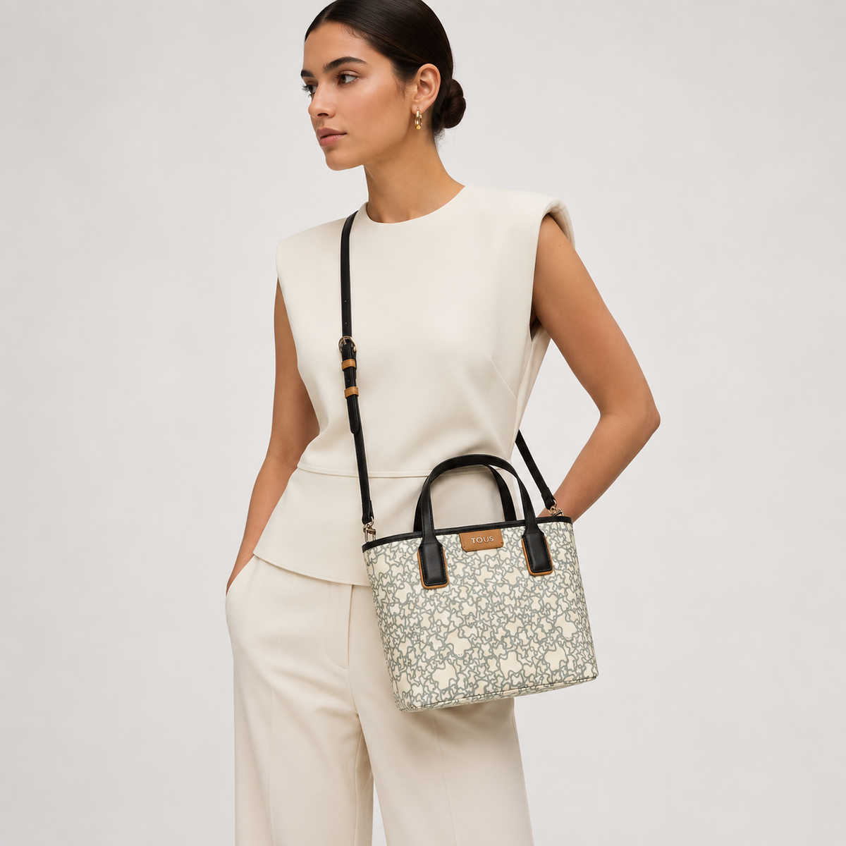 Mini Tote Tous Small Vainilla con Negro Kaos Tous