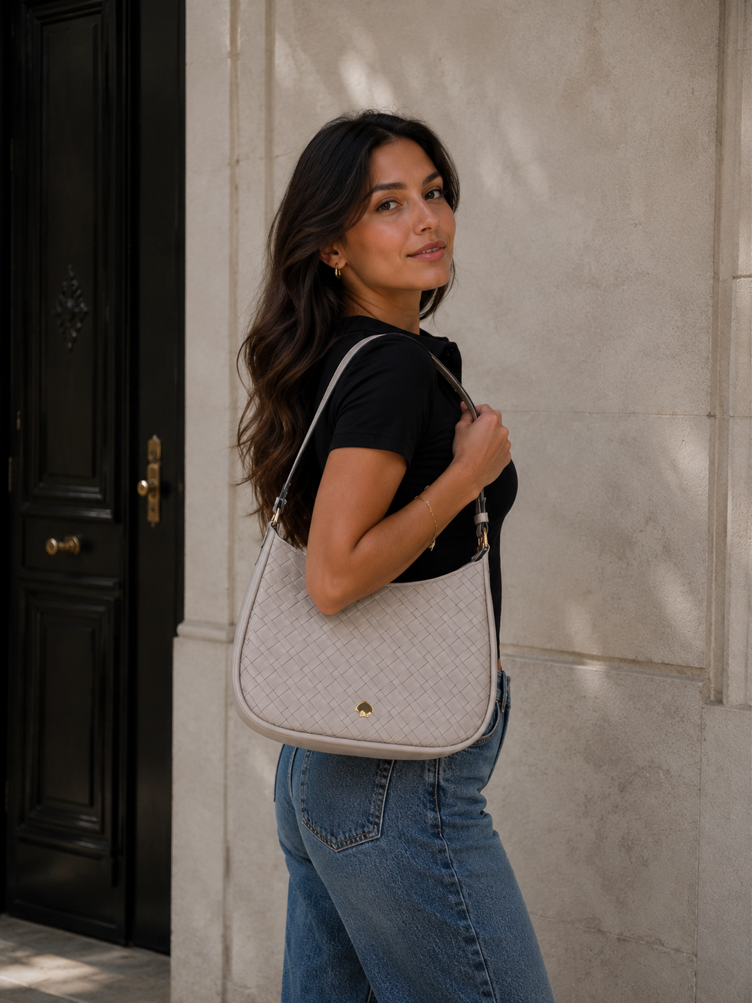 Cartera Kate Spade Kayla Large Taupe entrelazada Kate Spade