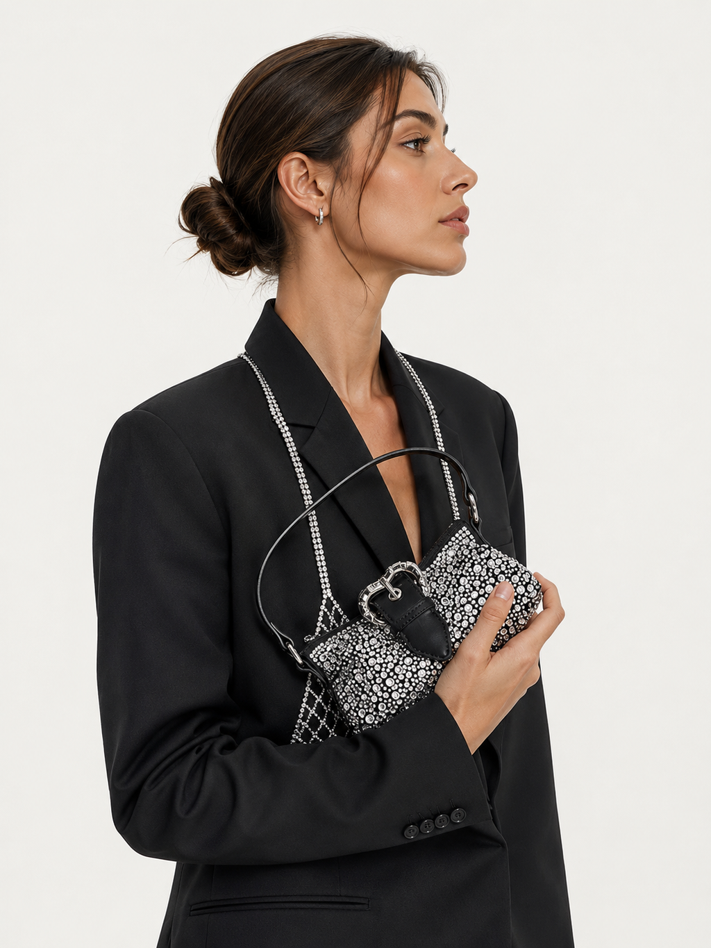Cartera Pinko Jolene Baby Brillos plateados Cuero Negro Pinko