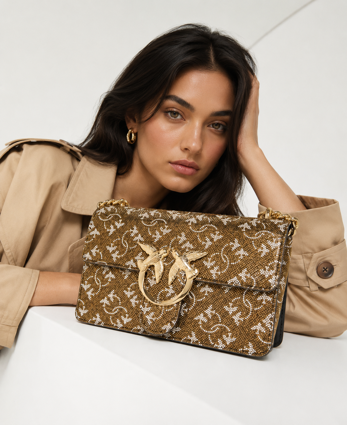 Cartera Pinko Love One Mini Light Dorado con Plateado Pinko