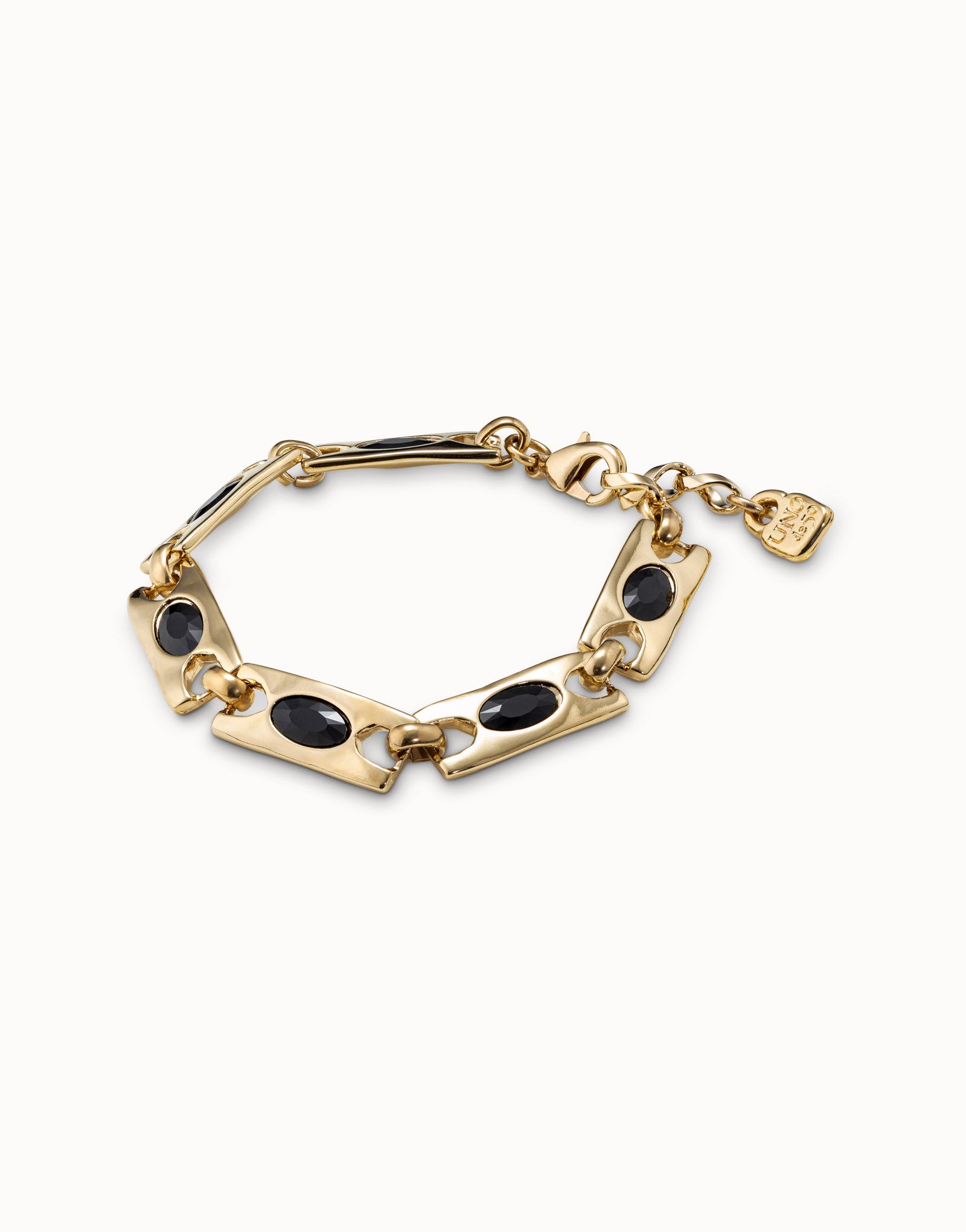 Pulsera Uno de 50 The Crown Baño de Oro con Cristales Negros
