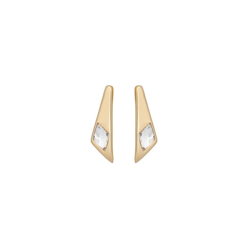 Aros Uno de 50 Superstition con doble baño de oro 18k largos con piedra transparente
