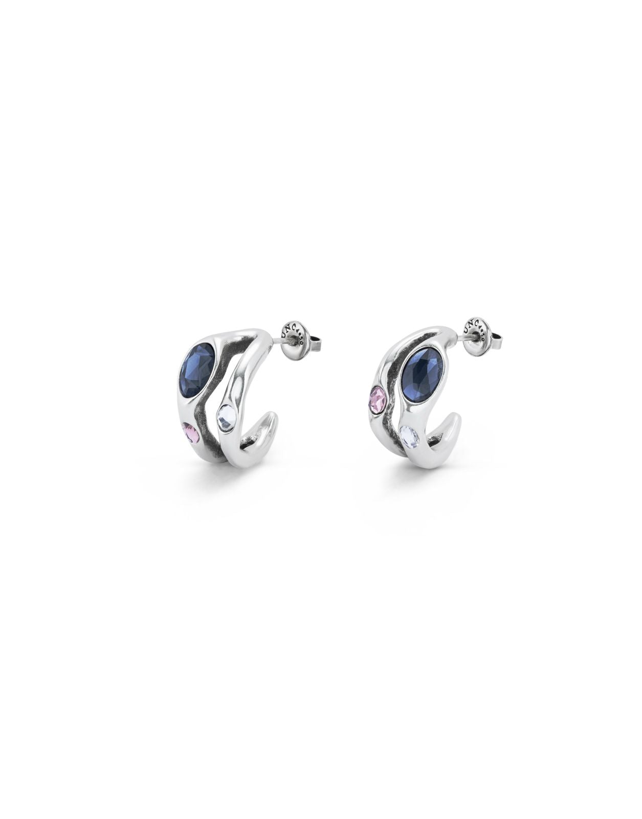 Aros Uno de 50 de plata tipo argollas con 4 cristales