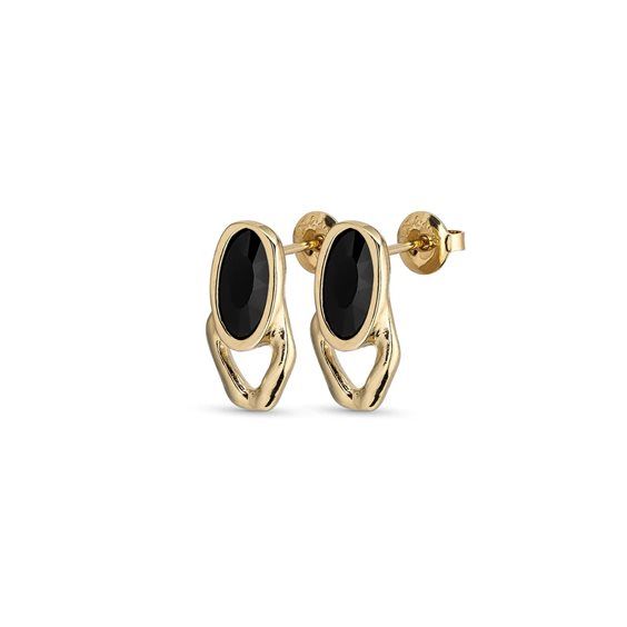 Aros Uno de 50 Divine Doble baño de oro 18k con onix negro