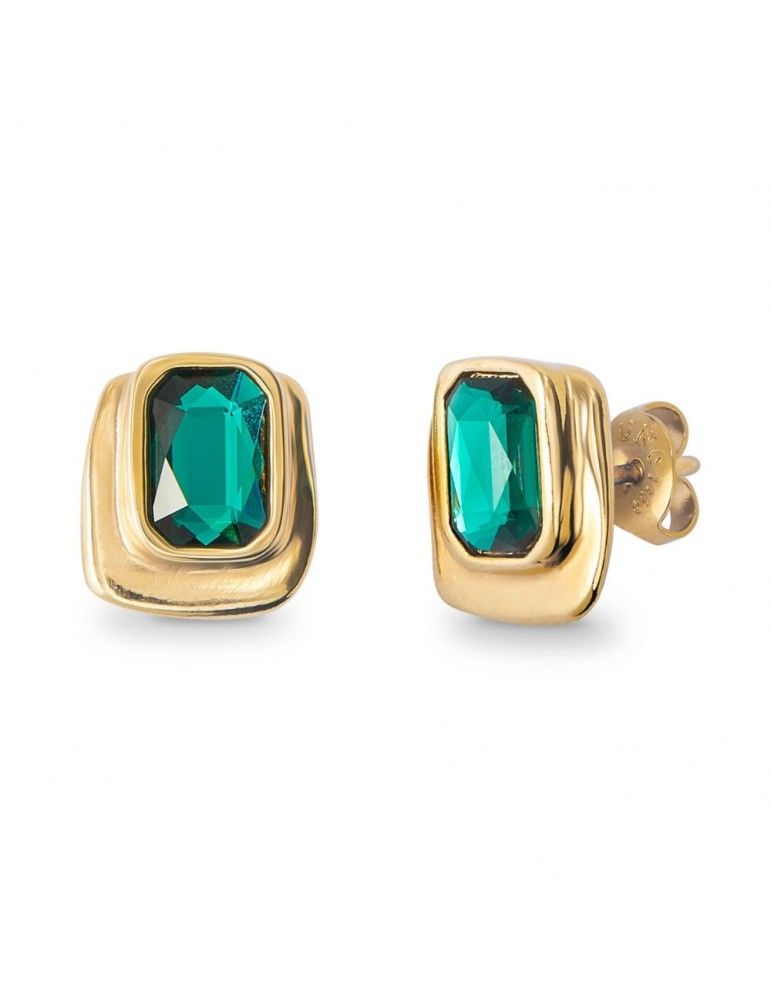 Aros Uno de 50 Ser Magnetica Doble baño de oro 18k y piedra cuadrada verde