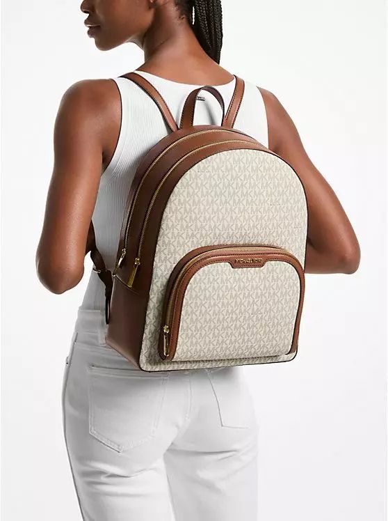 Mochila Michael Kors Jayce Grande monograma vainilla