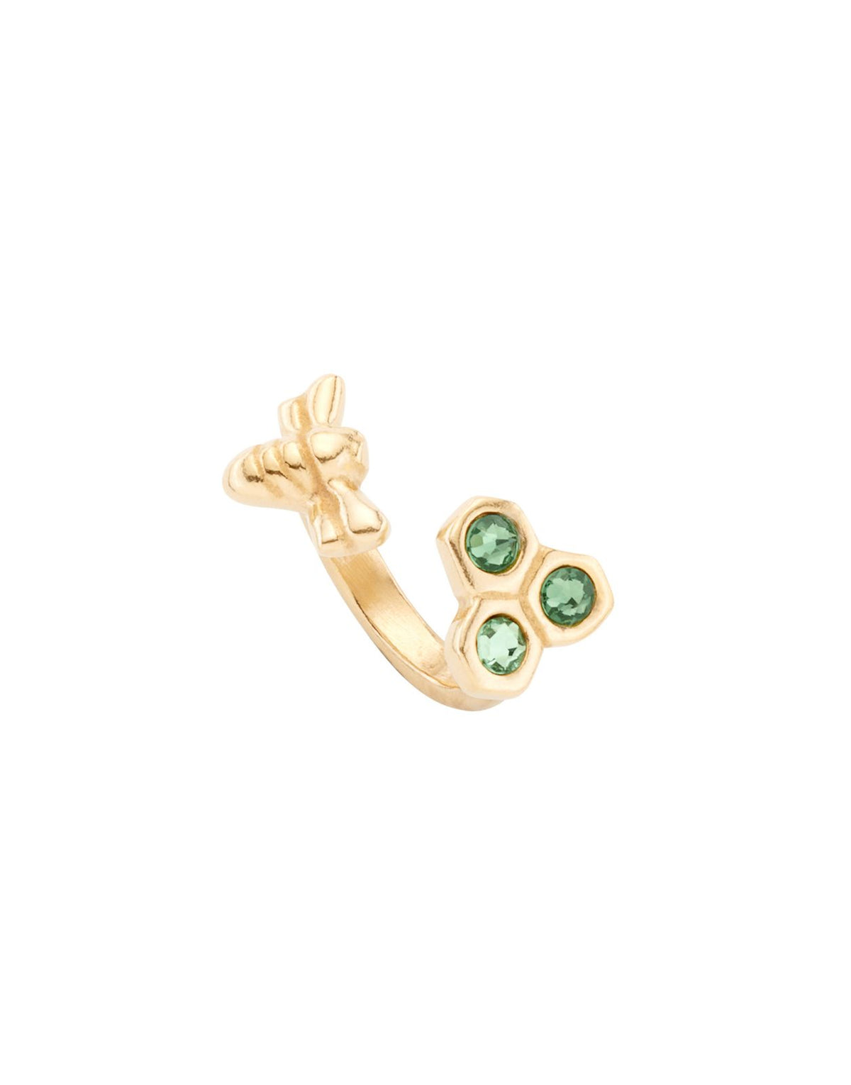 Anillo Uno de 50 doble baño de oro Panal de abeja 3 cristales verdes - 15
