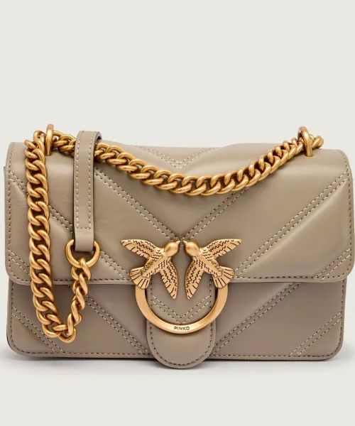 Cartera Pinko cuadrada Logo sinsajo taupe dorado