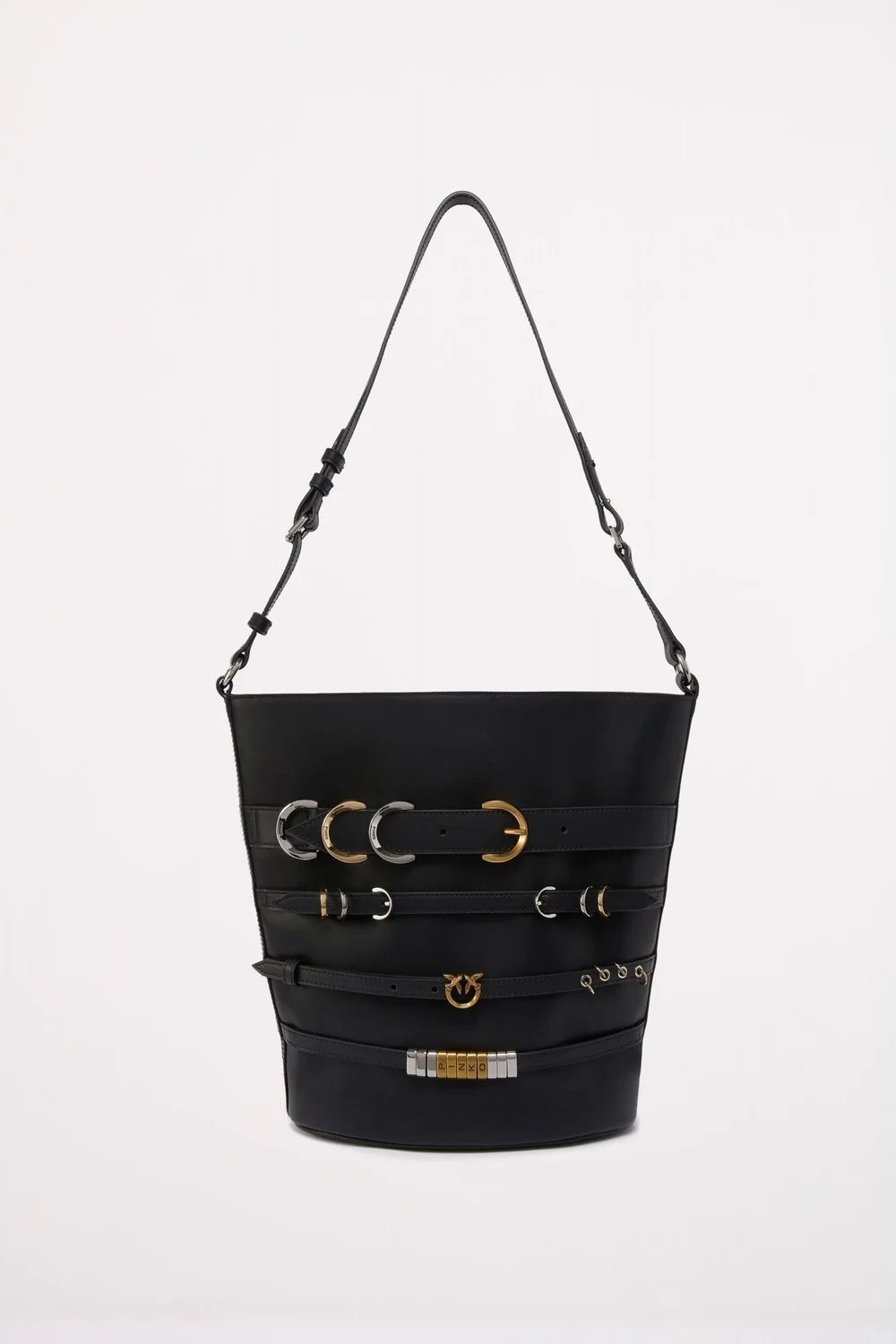Cartera Pinko Capazo con diseño cinturones negro