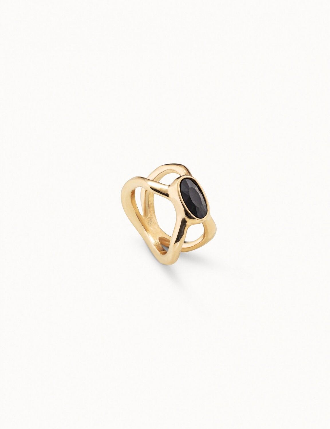 Anillo Uno de 50 Guardian doble baño de oro 18k piedra negra tipo onix - 15