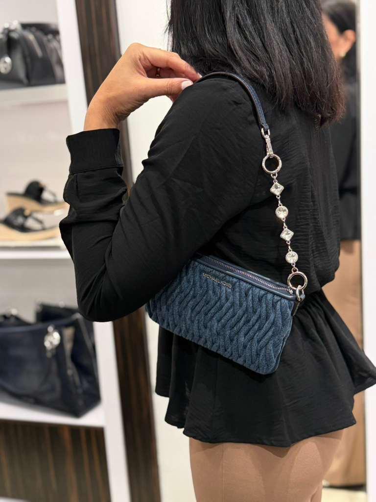 Bolso de mano Michael Kors azul + correa plateada