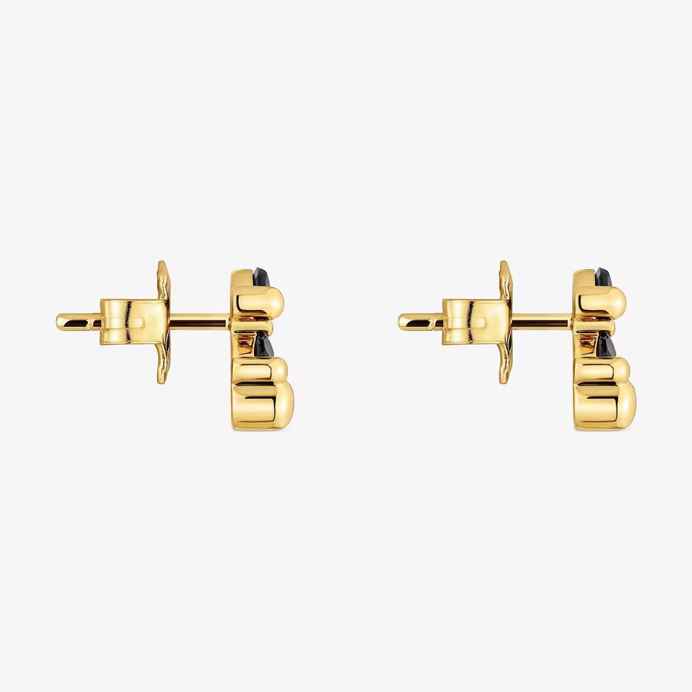 Aros motivo oso con baño de oro 18 kt sobre plata y ónix 8mm