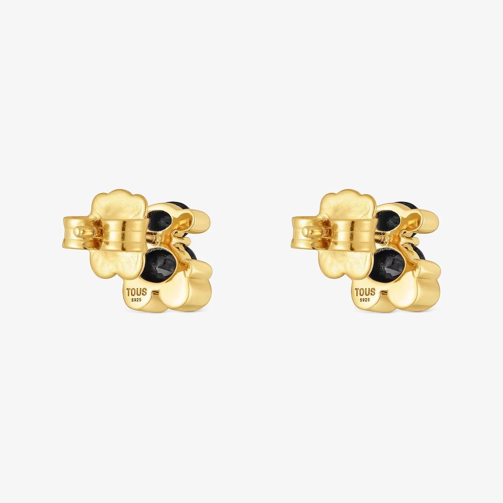 Aros motivo oso con baño de oro 18 kt sobre plata y ónix 8mm