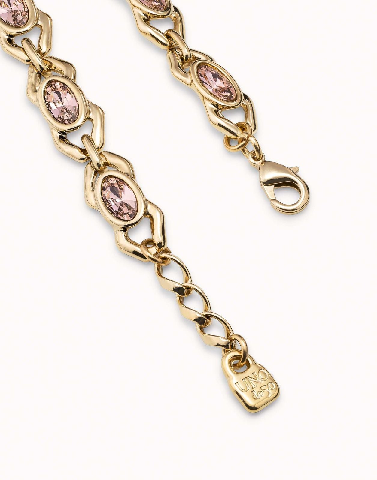 Pulsera Uno de 50 The Queen Dorado Cristal Rosa