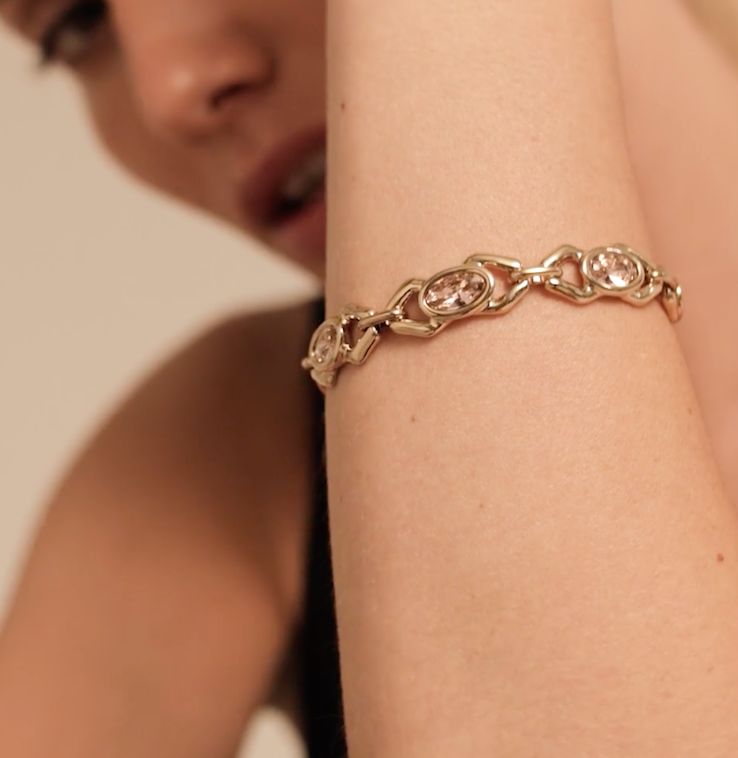 Pulsera Uno de 50 The Queen Dorado Cristal Rosa