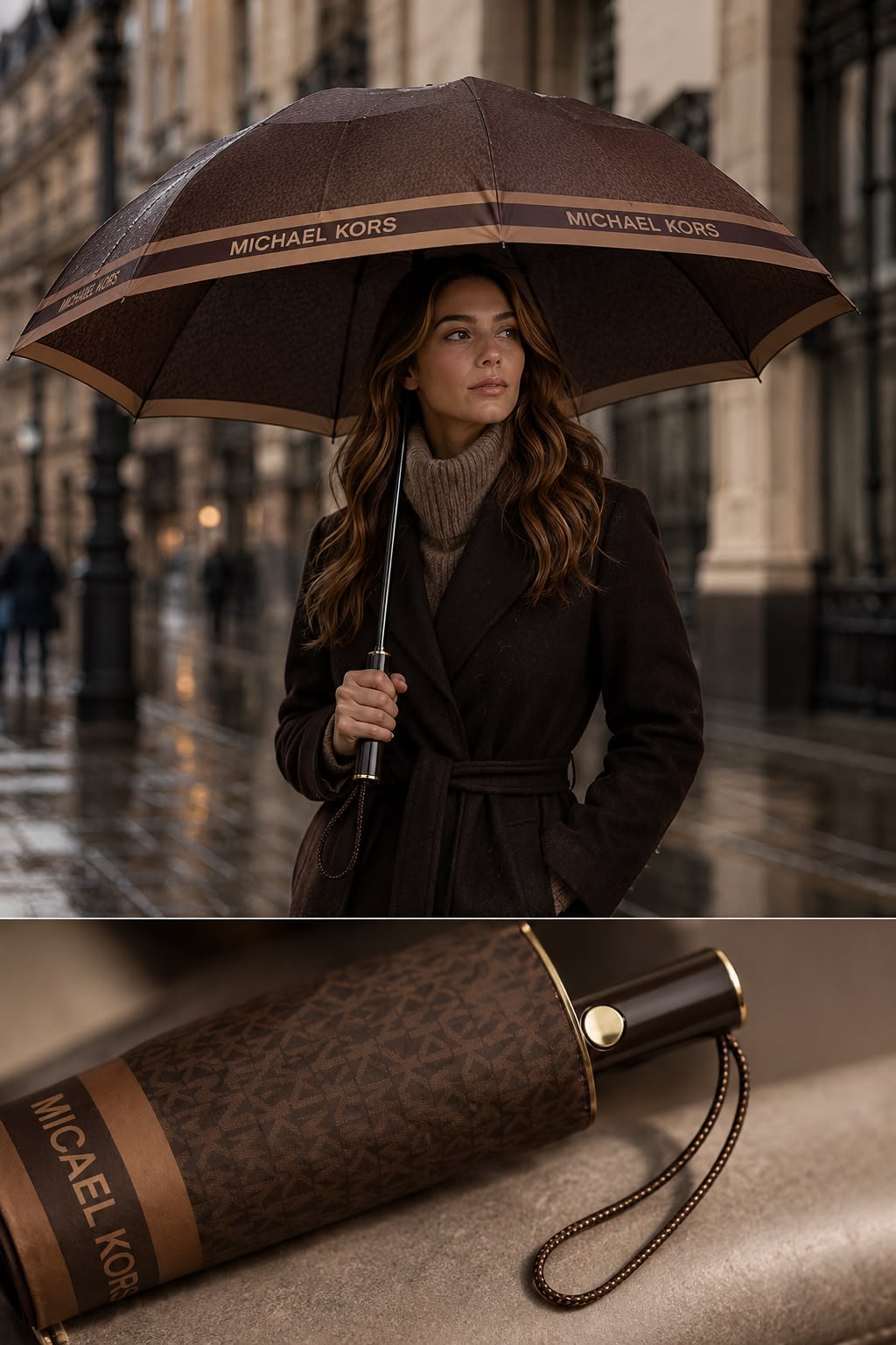 Paraguas Michael Kors monograma Cafe
