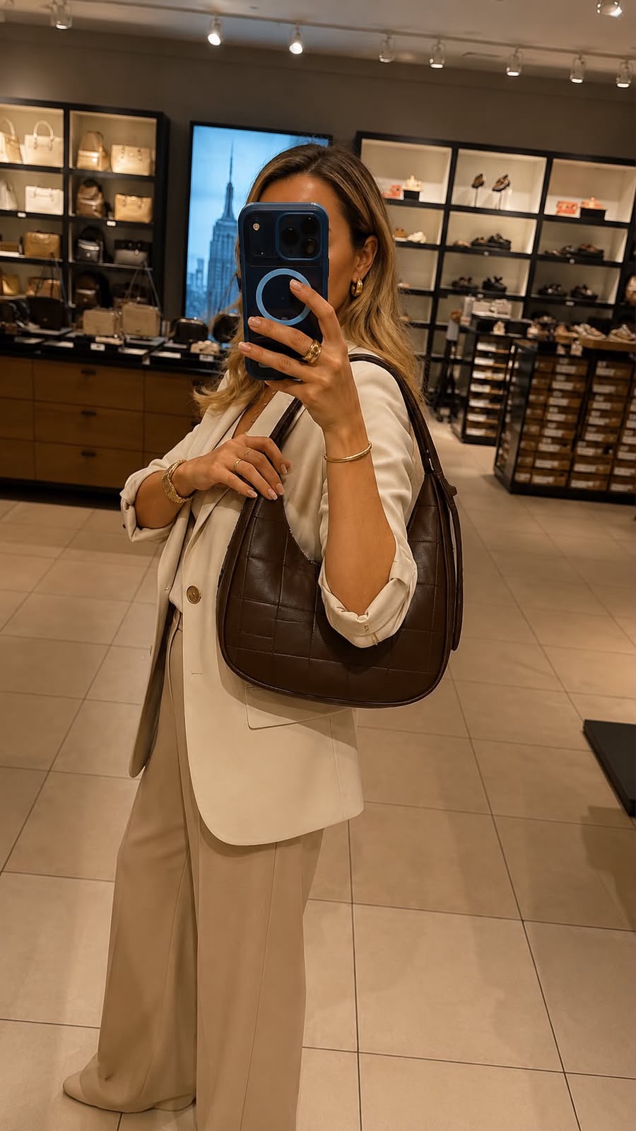 Cartera Coach cafe moro acolchada tipo bote "CoachTopia"