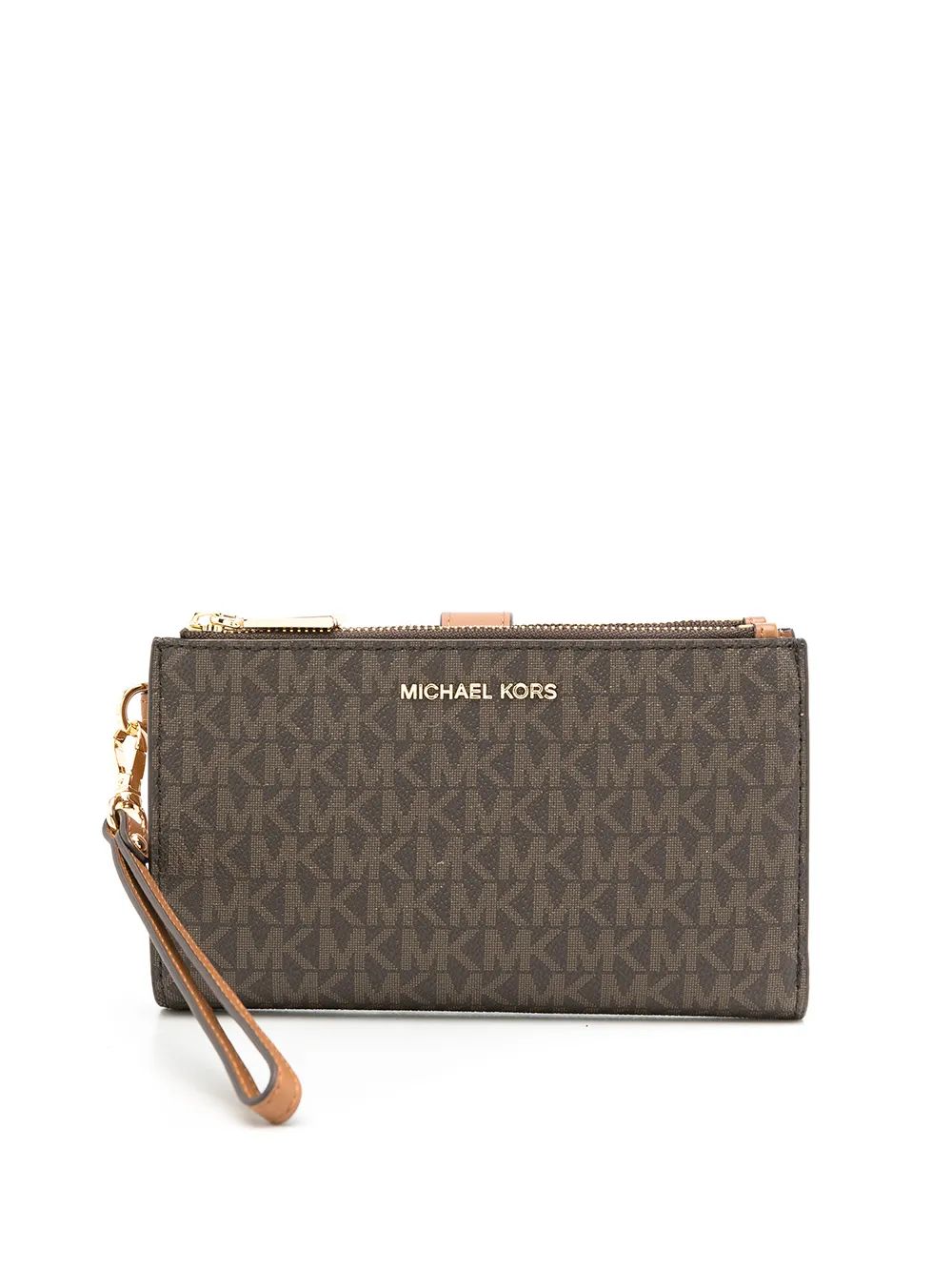 Billetera Michael Kors Jet Set doble cierre Monograma cafe Michael Kors