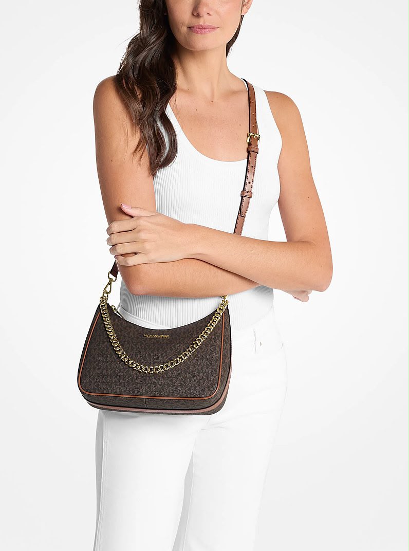 Cartera Michael Kors Jet set media Luna monograma cafe Michael Kors