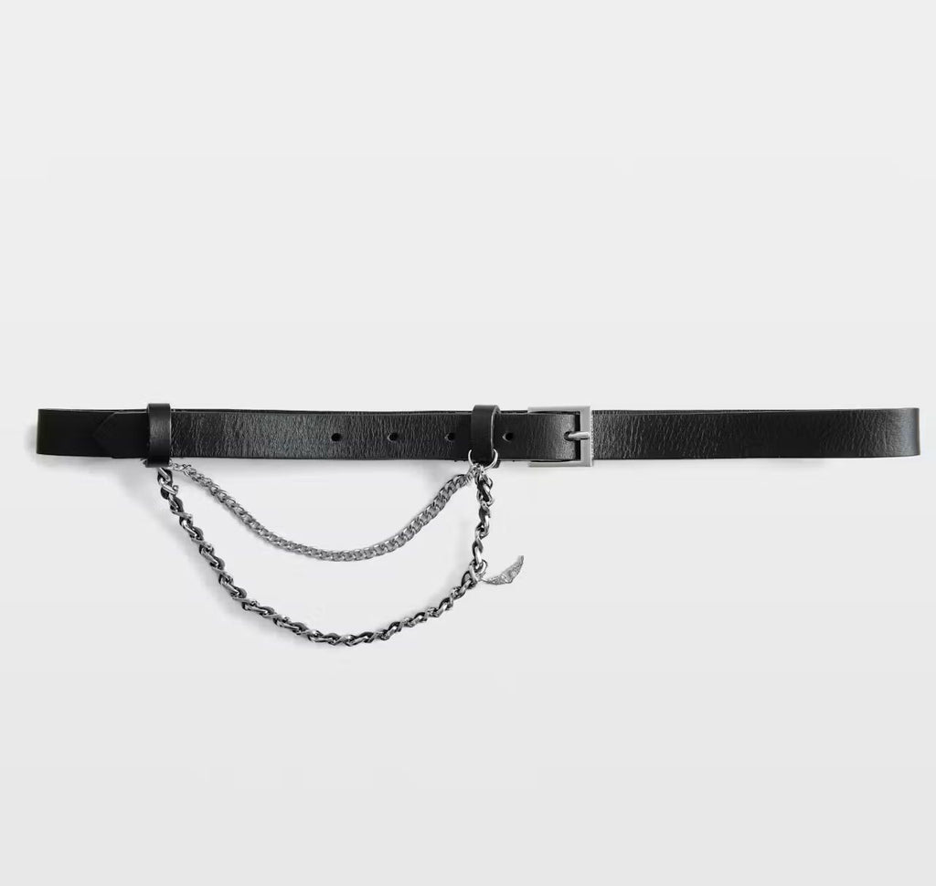 Cinturon Zadig et Voltaire Cuero Negro Detalle Cadenas Dorado Zadig Et Voltaire