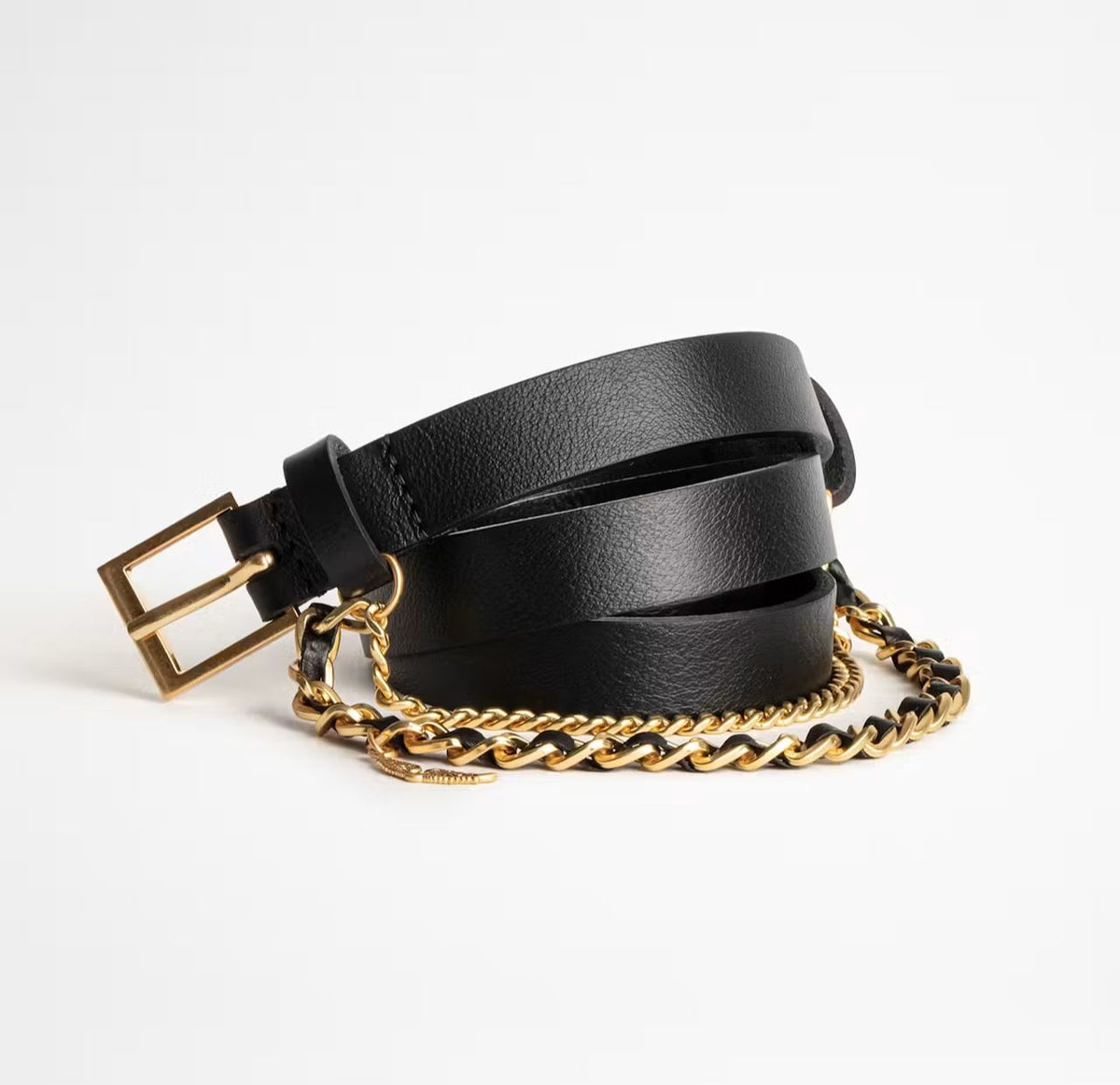 Cinturon Zadig et Voltaire Cuero Negro Detalle Cadenas Dorado Zadig Et Voltaire