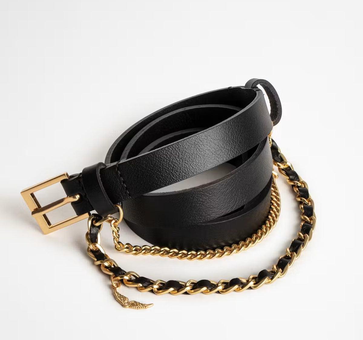 Cinturon Zadig et Voltaire Cuero Negro Detalle Cadenas Plateado Zadig Et Voltaire