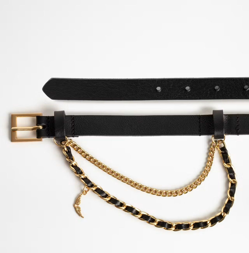 Cinturon Zadig et Voltaire Cuero Negro Detalle Cadenas Plateado Zadig Et Voltaire