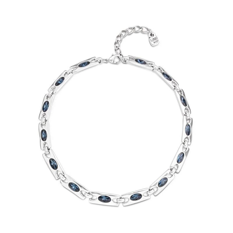 Collar Uno de 50 The Crown Eslabones Plata Cristales Azul UNOde50