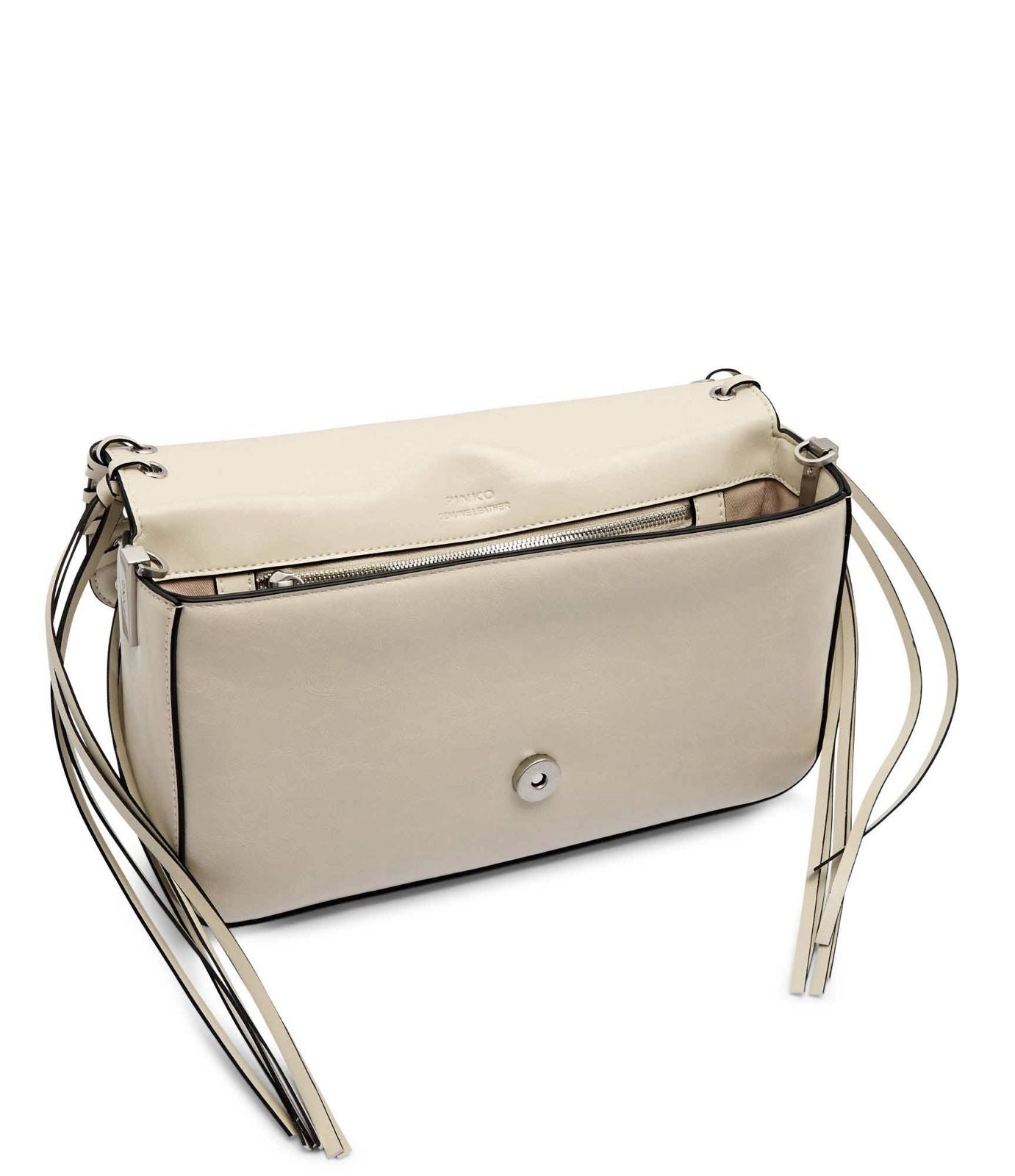 Cartera Pinko Love One Classicc Slouchy flecos Blanca herrajes plata