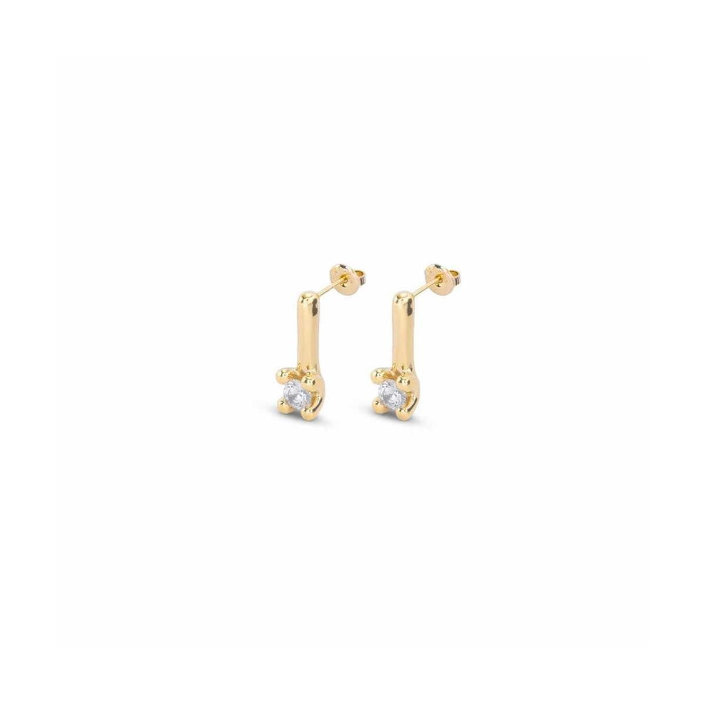 Aros Uno de 50 Solitario Doble baño de oro 18k con piedra circonita