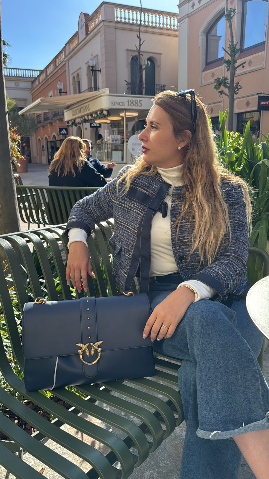 Cartera Pinko Love One Grande cuero azul
