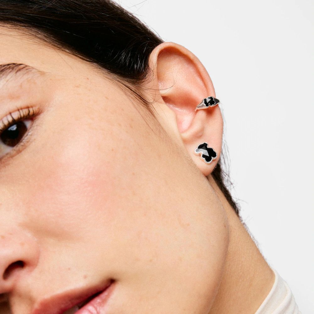 Aros Tous de Plata de Primera Ley para Mujer con Oso en Onix de 10mm