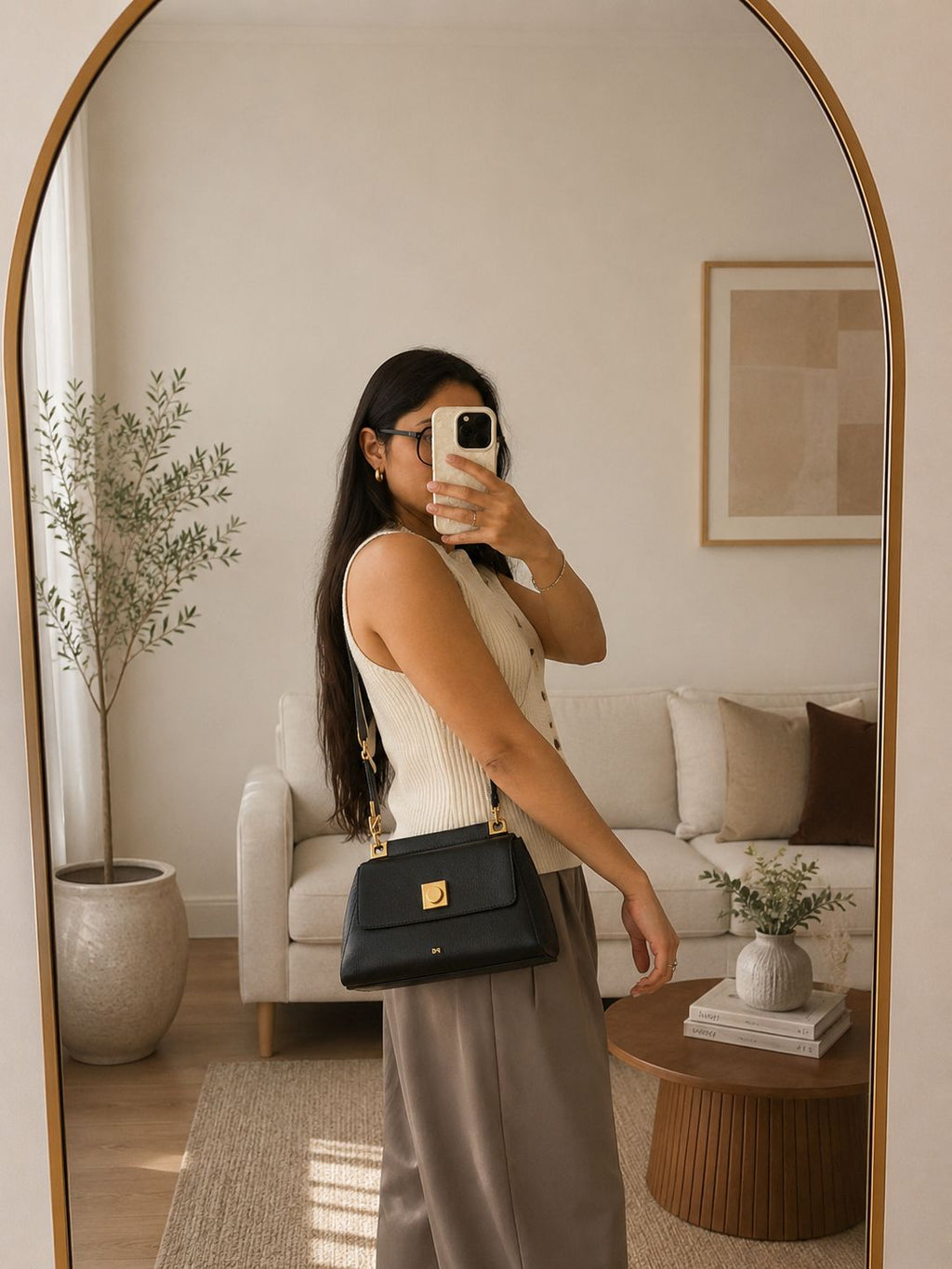 Cartera Purificación García con Manga cuero negro