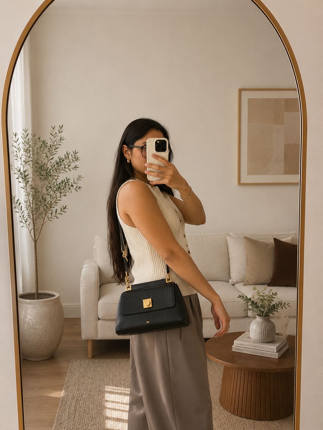 Cartera Purificación García con Manga cuero negro