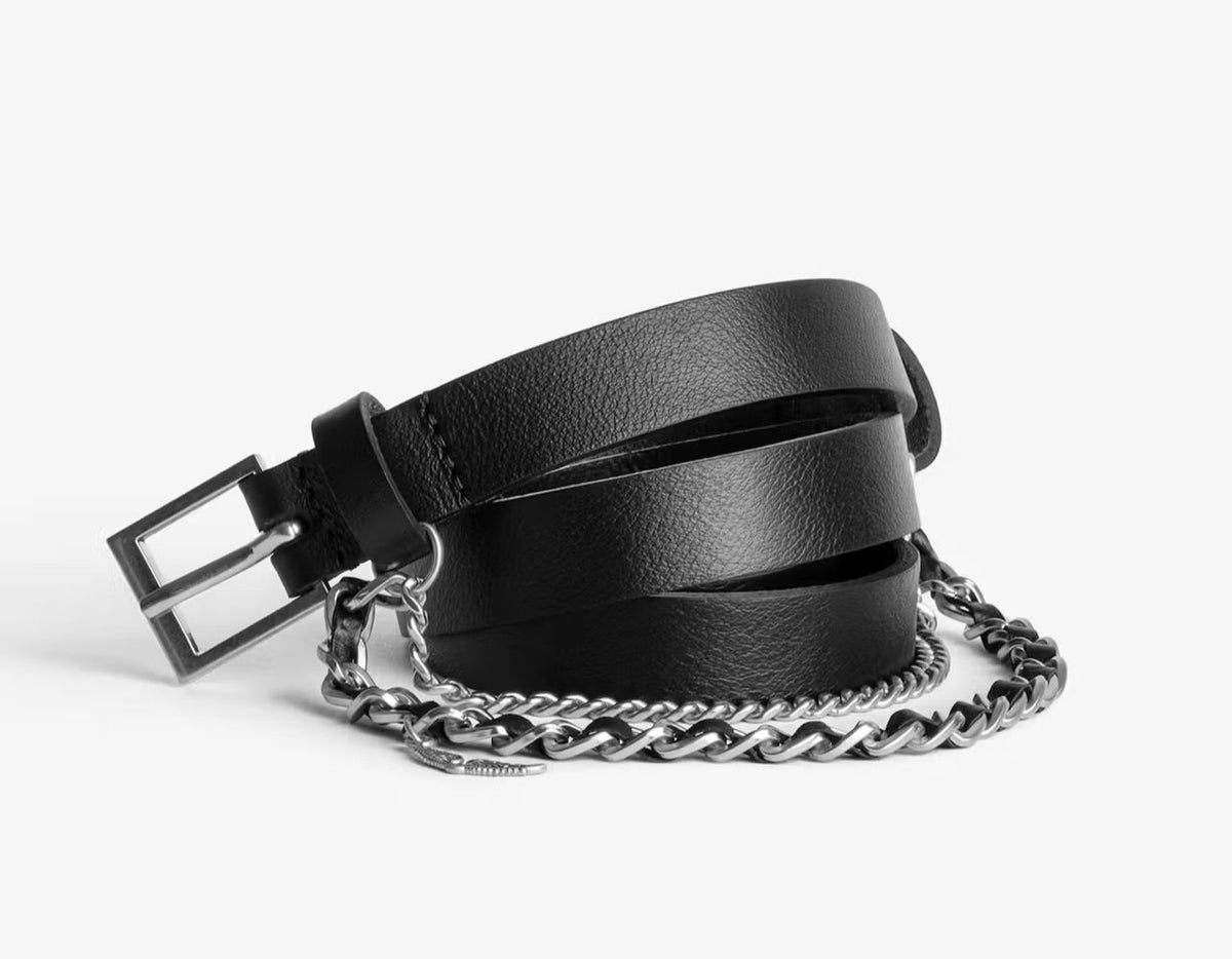 Cinturon Zadig et Voltaire Cuero Negro Detalle Cadenas Plateado Zadig Et Voltaire