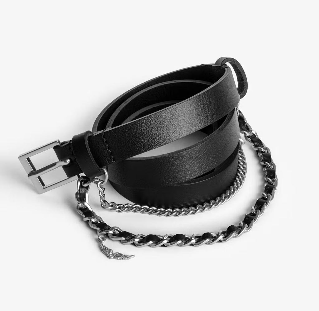 Cinturon Zadig et Voltaire Cuero Negro Detalle Cadenas Plateado Zadig Et Voltaire