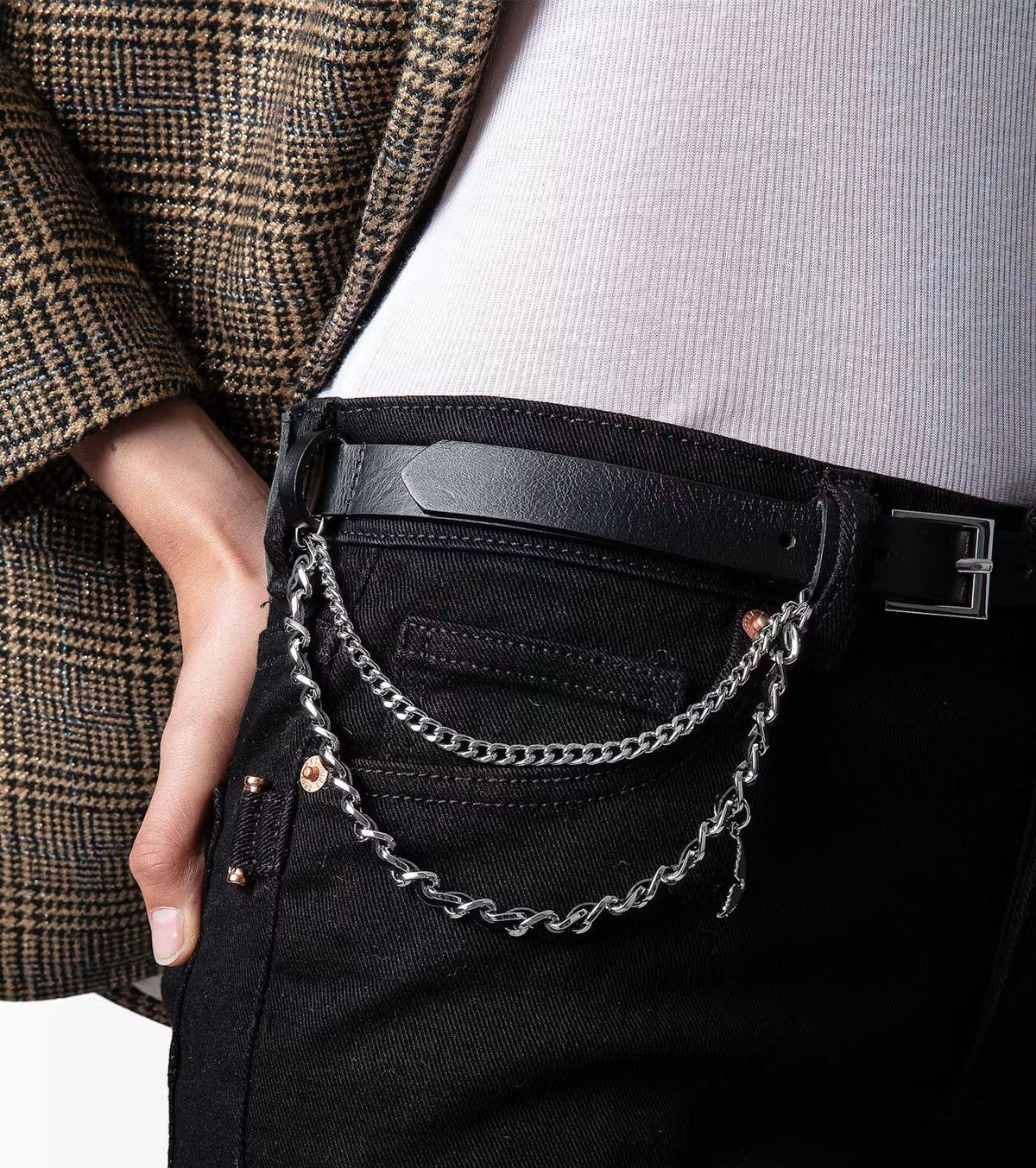 Cinturon Zadig et Voltaire Cuero Negro Detalle Cadenas Plateado Zadig Et Voltaire