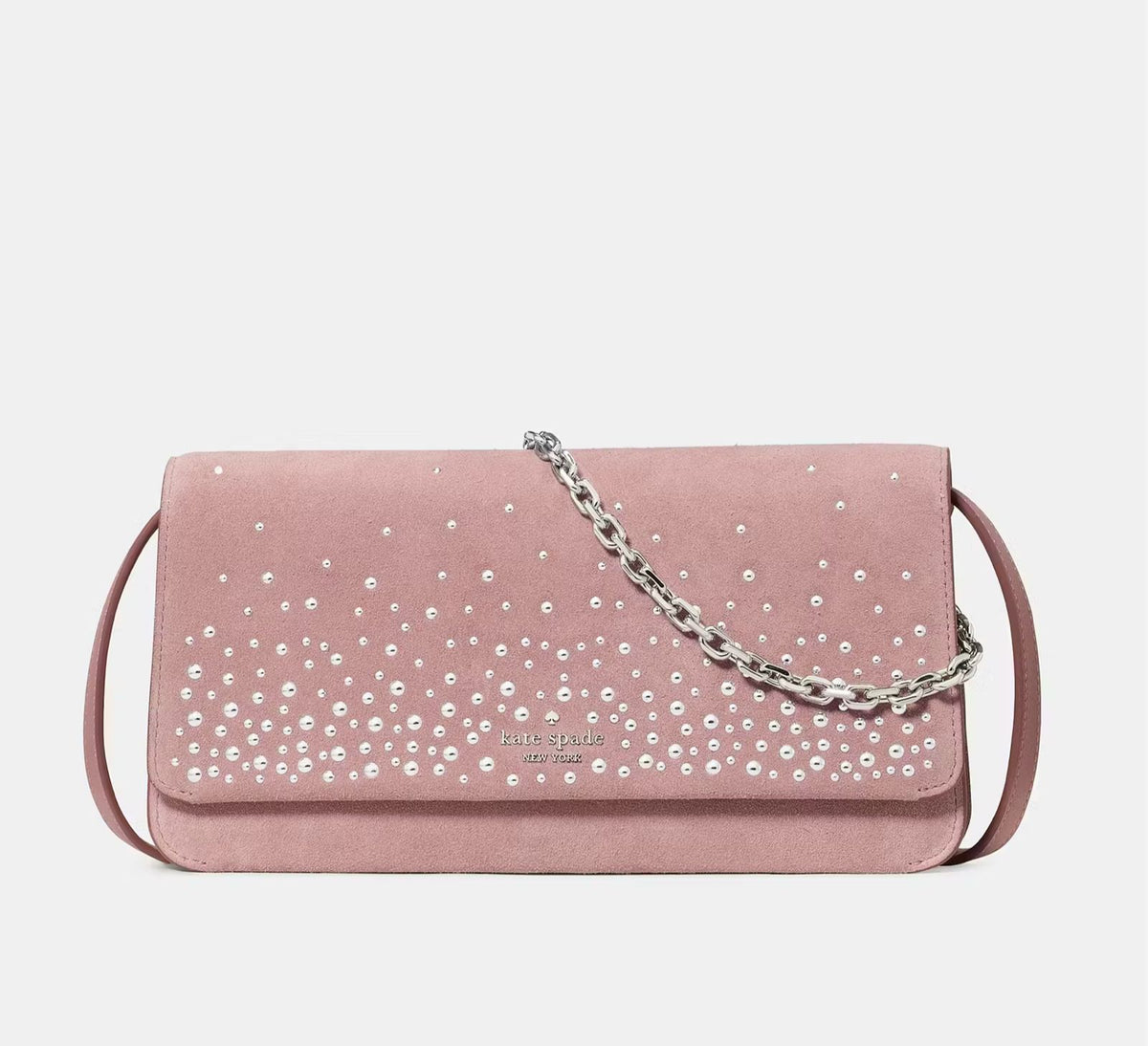Cartera Kate Spade Cuero Suede Rosa Detalles plateados Kate Spade