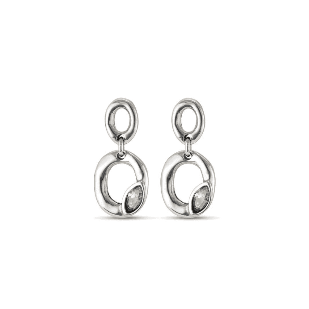Aros Uno de 50 Together Plateados con Cristal Gris