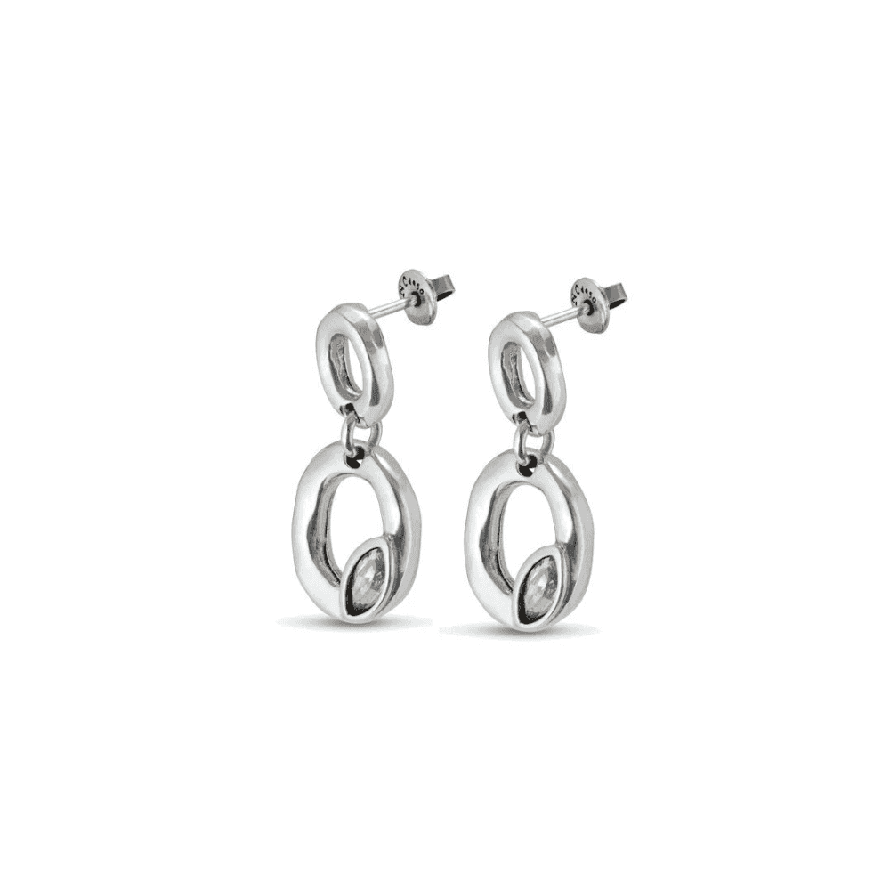 Aros Uno de 50 Together Plateados con Cristal Gris