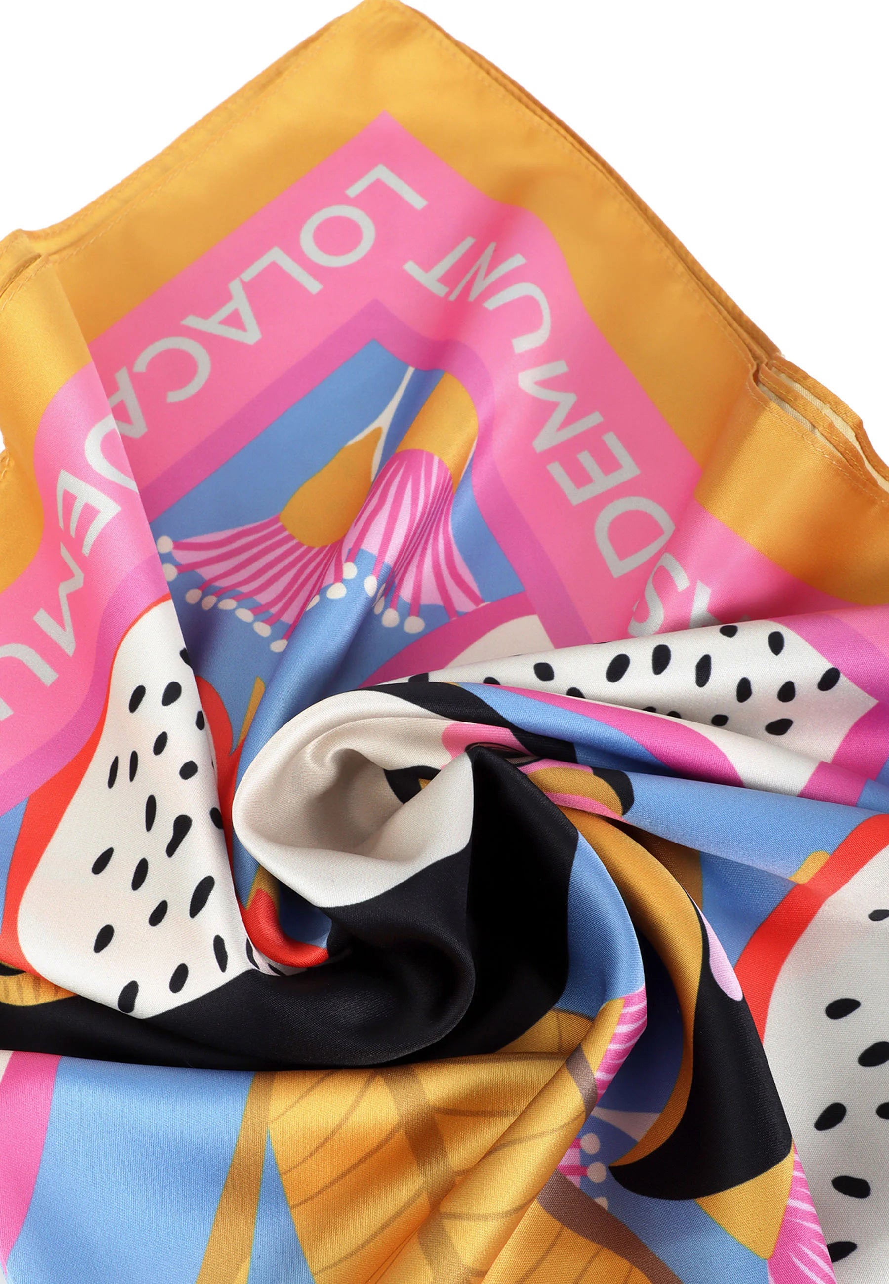 Pañuelo Lola Casademunt satinado con estampado tucán tropical azul multicolor