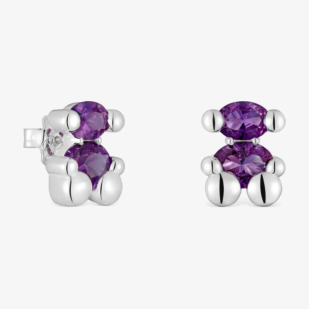 Aros Tous motivo oso de plata y zafiro lila creado en laboratorio 13 mm