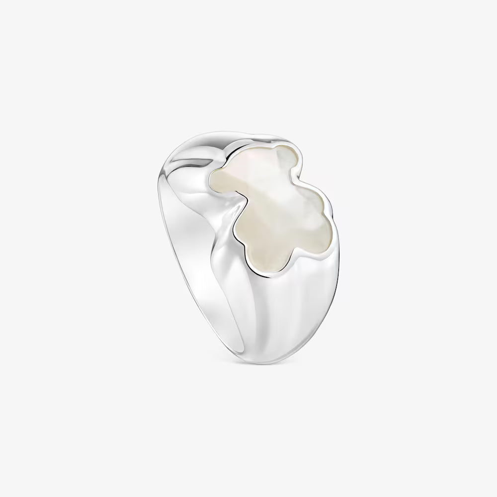 Anillo Tous mediano de plata y motivo oso en nácar Icon
